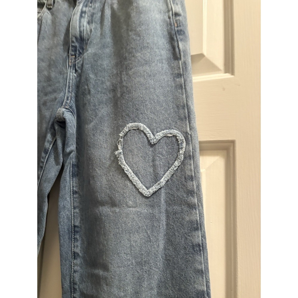 Heart Patch Jeans Light Blue Wide Leg Distressed Bohemian 26"x32" - Picture 2 of 4